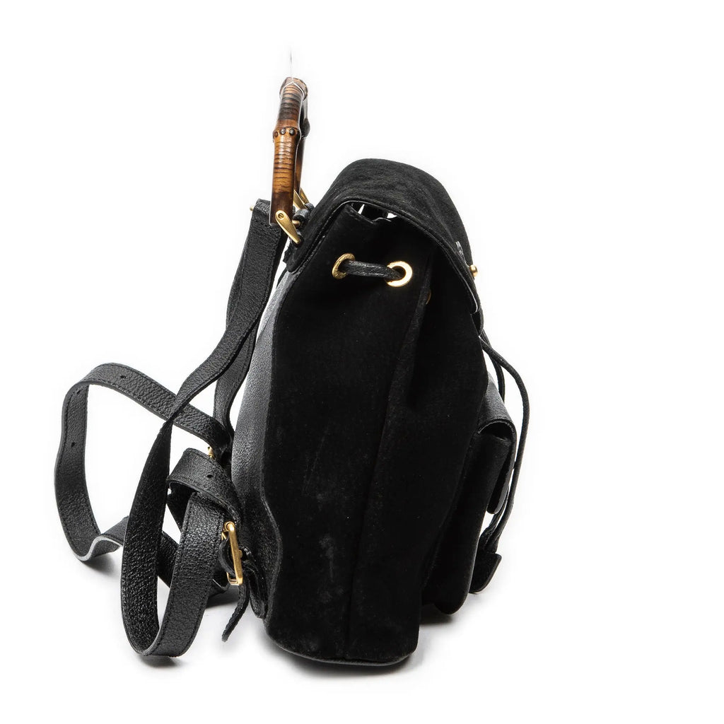 Sac à dos Mini Sac à dos Bambou Cuir Daim Noir