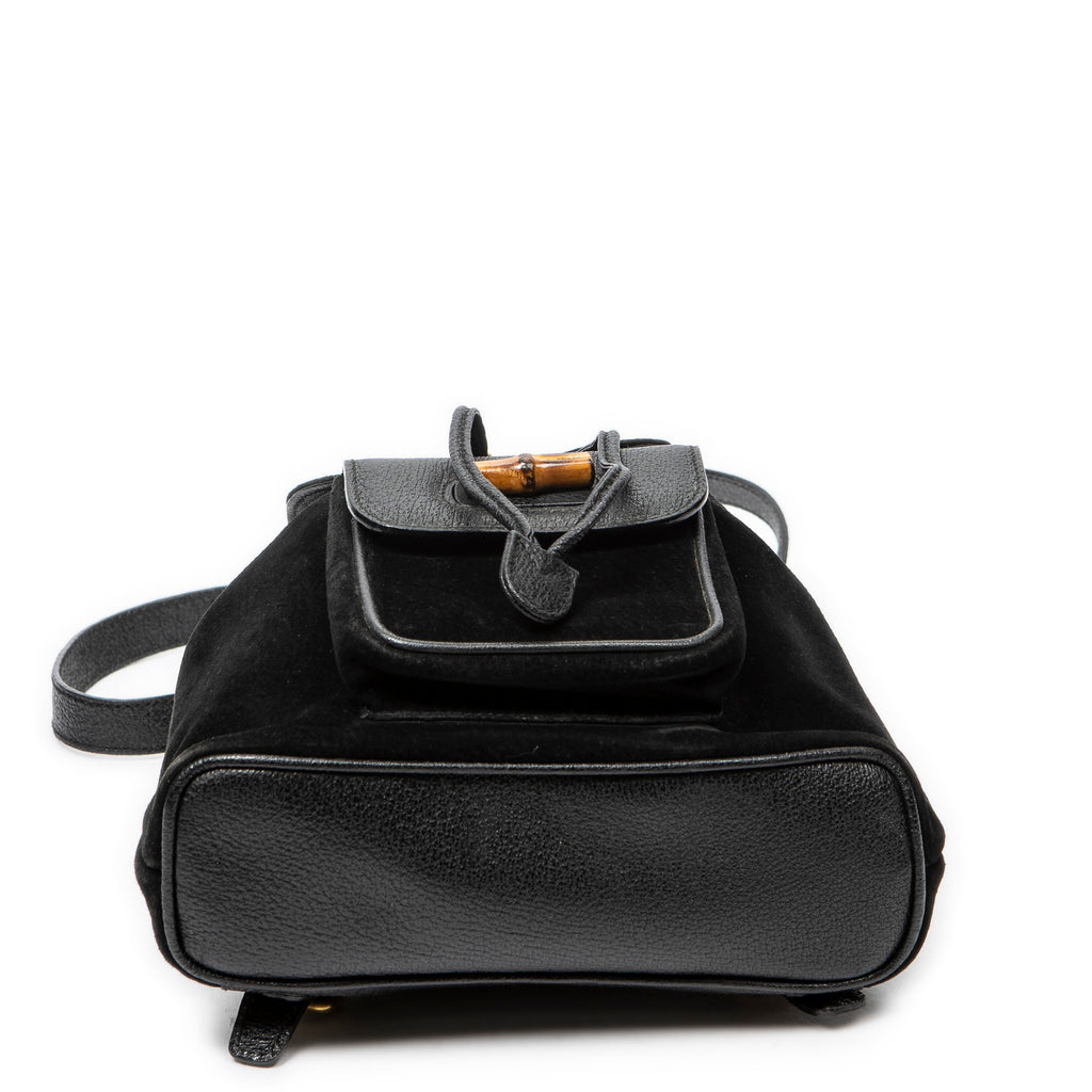 Backpack Mini Bamboo Backpack Black Suede Leather