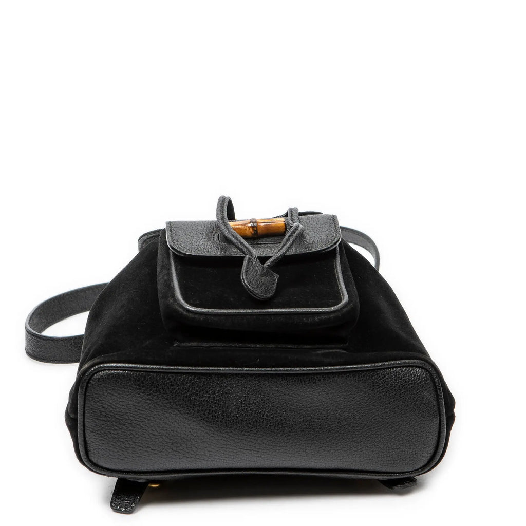 Sac à dos Mini Sac à dos Bambou Cuir Daim Noir