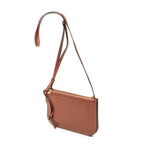 Shoulder Bag Gate Double Zip Pouch Crossbody Brown Calfskin Leather