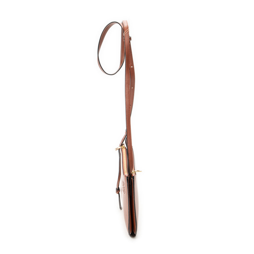Shoulder Bag Gate Double Zip Pouch Crossbody Brown Calfskin Leather