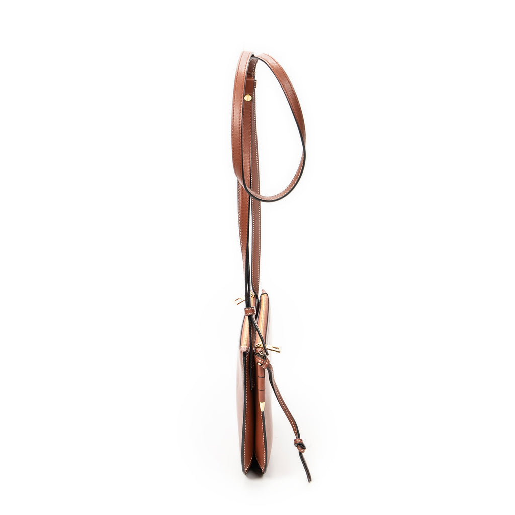 Shoulder Bag Gate Double Zip Pouch Crossbody Brown Calfskin Leather