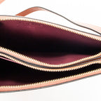 Shoulder Bag Gate Double Zip Pouch Crossbody Brown Calfskin Leather