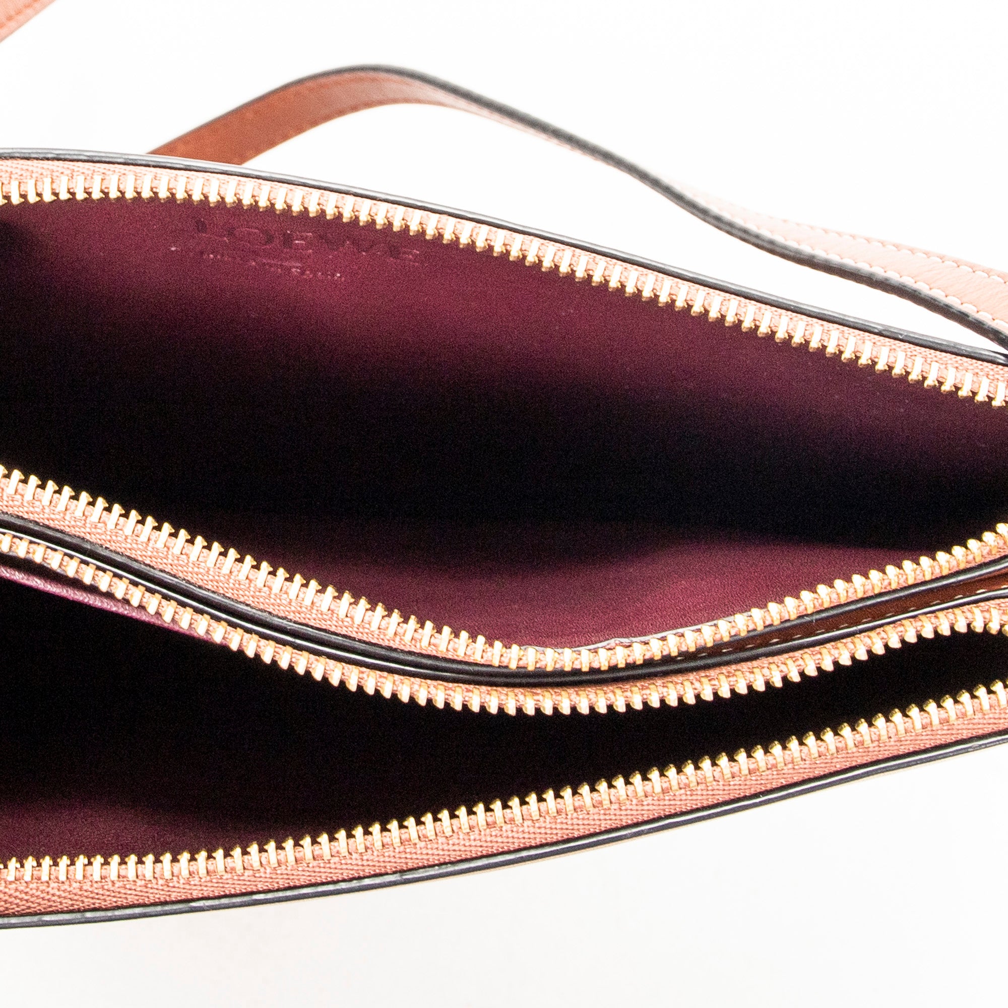 Shoulder Bag Gate Double Zip Pouch Crossbody Brown Calfskin Leather