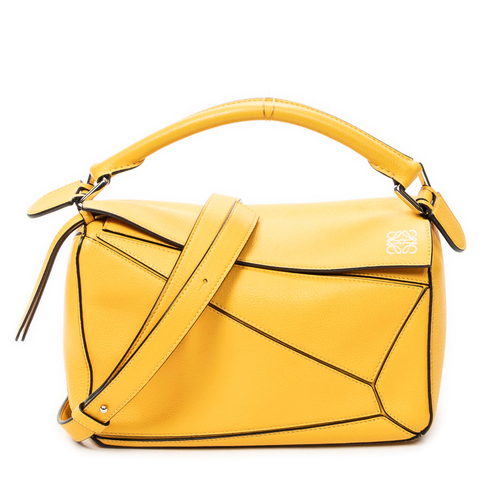 Shoulder Bag Small Puzzle Bag Yellow Calfskin Leather
