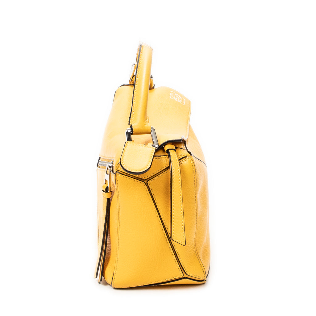 Shoulder Bag Small Puzzle Bag Yellow Calfskin Leather