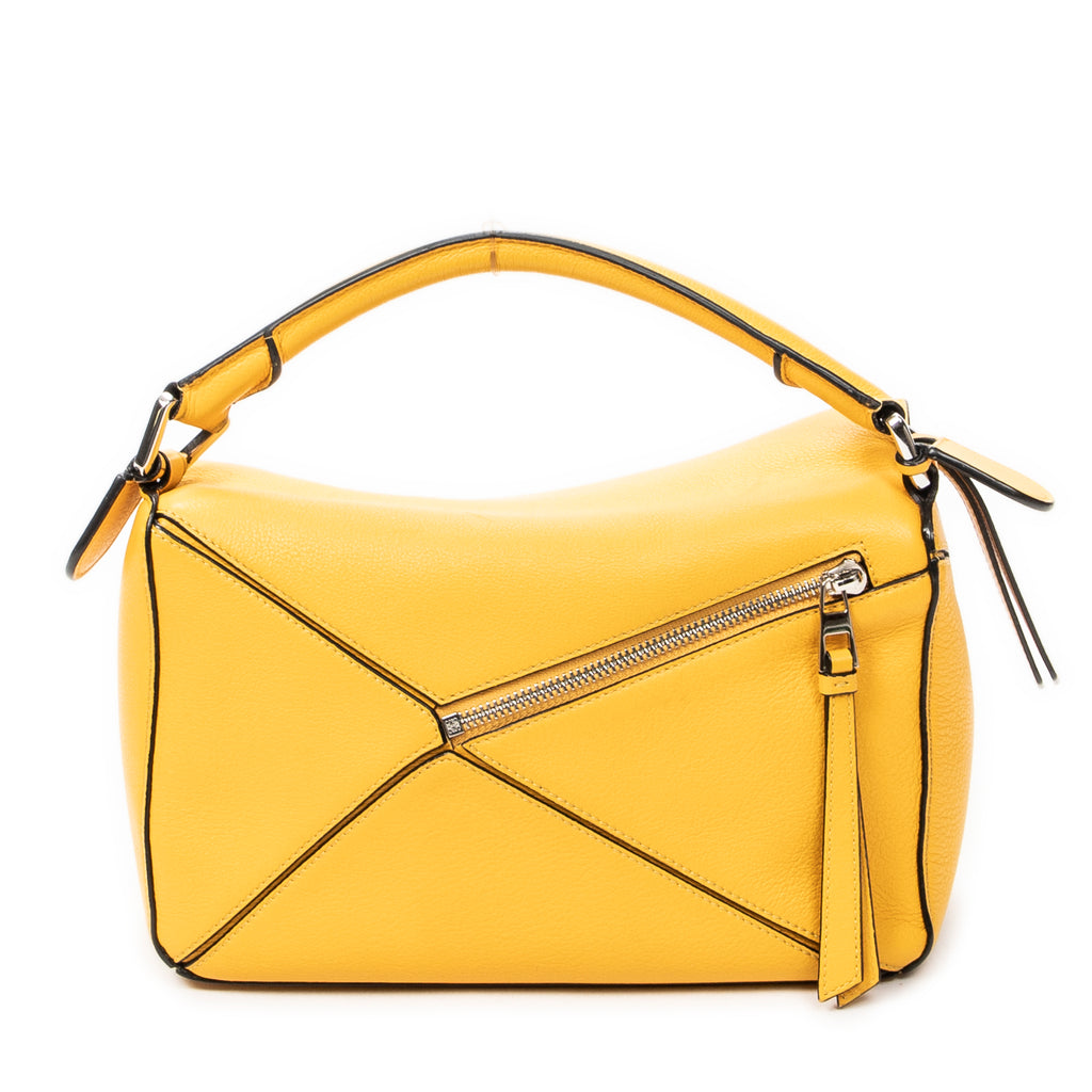 Shoulder Bag Small Puzzle Bag Yellow Calfskin Leather