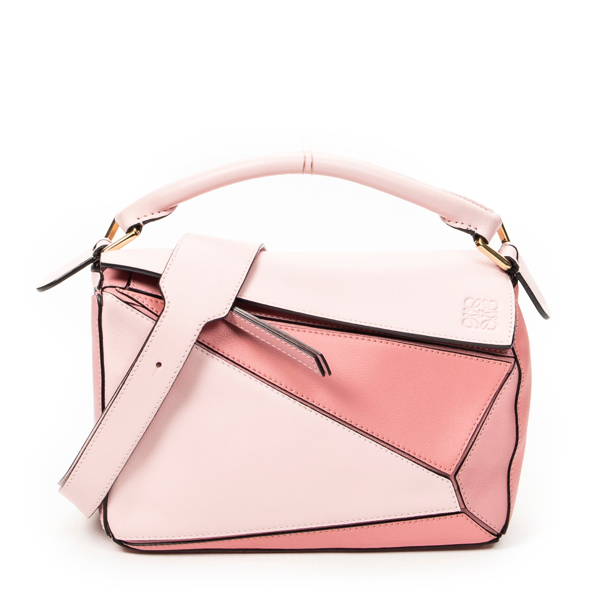 Shoulder Bag Small Puzzle Bag Pink Calfskin Leather