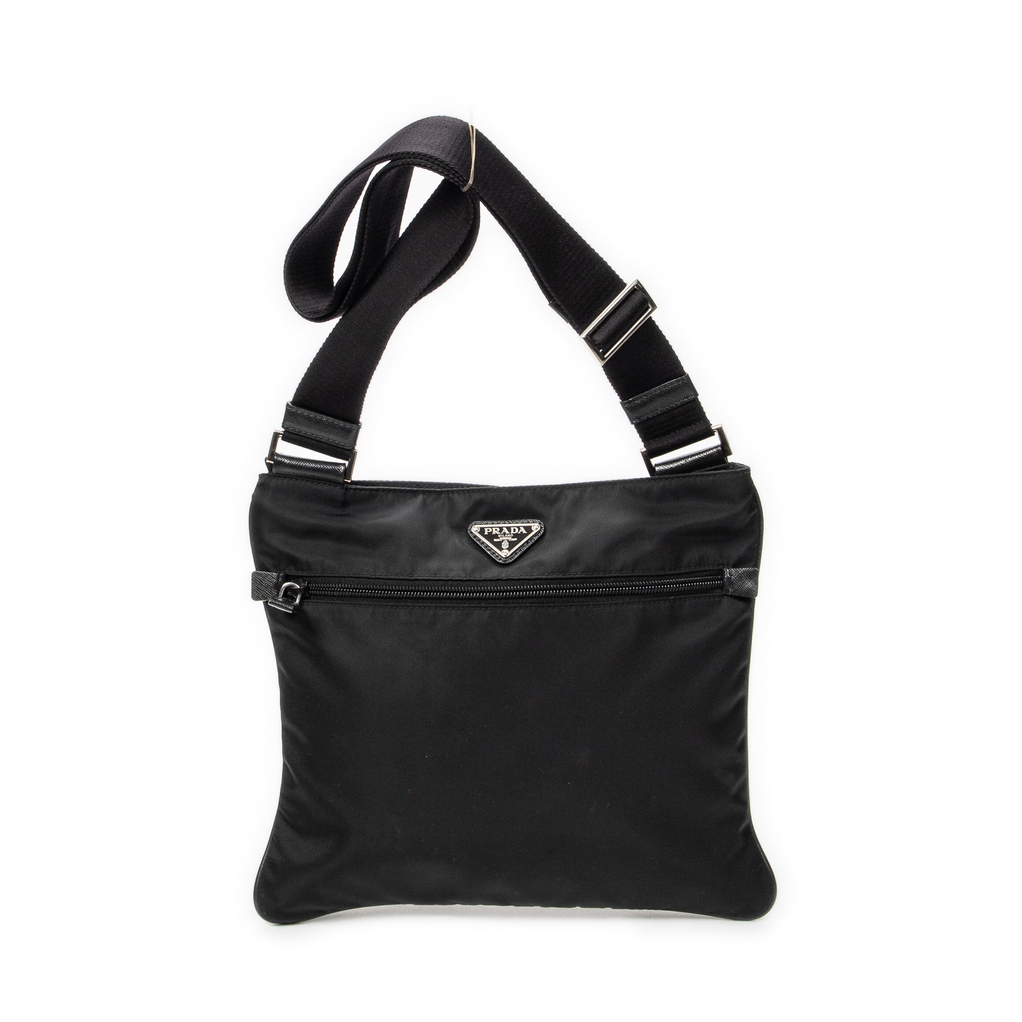 Shoulder Bag Flat Messenger Crossbody Black Nylon Canvas