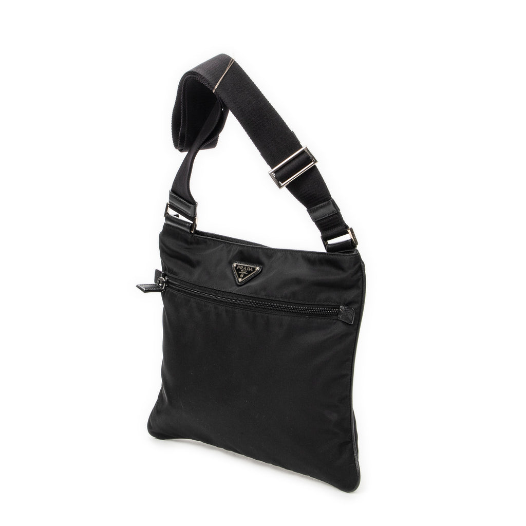 Shoulder Bag Flat Messenger Crossbody Black Nylon Canvas