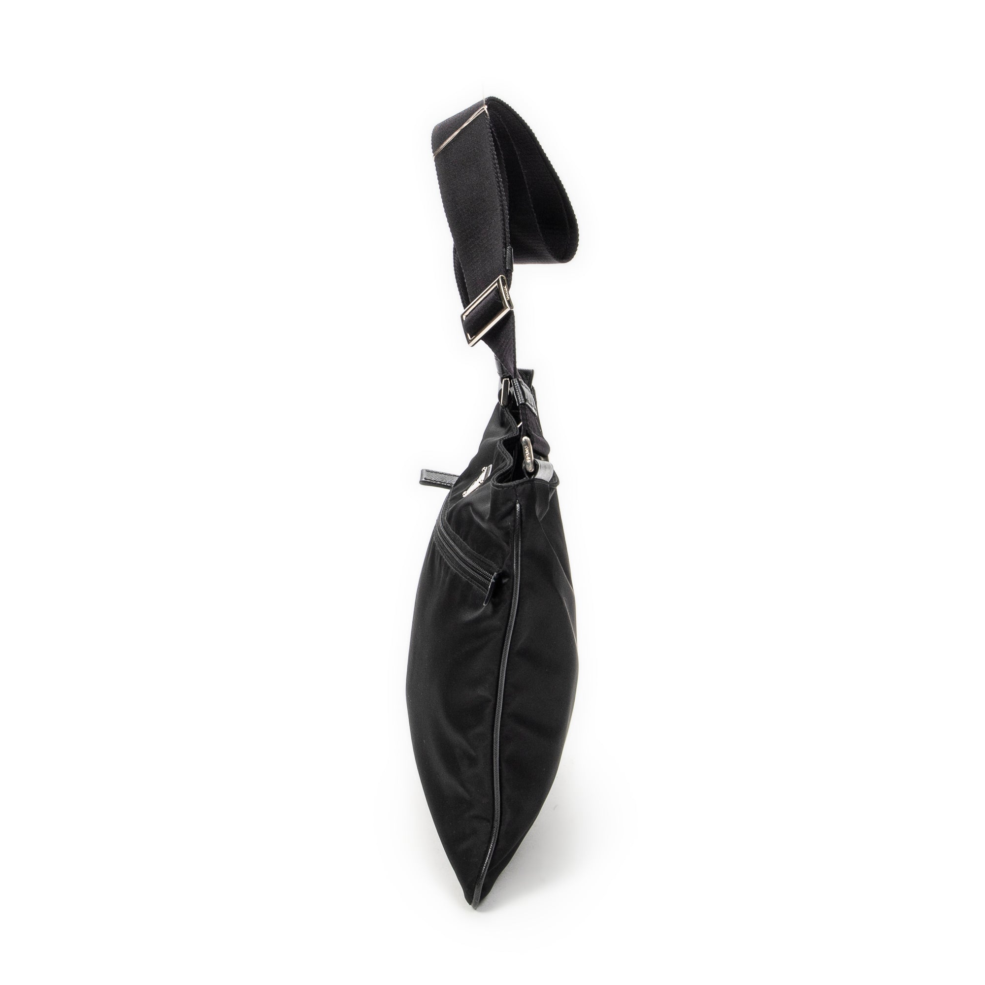 Shoulder Bag Flat Messenger Crossbody Black Nylon Canvas