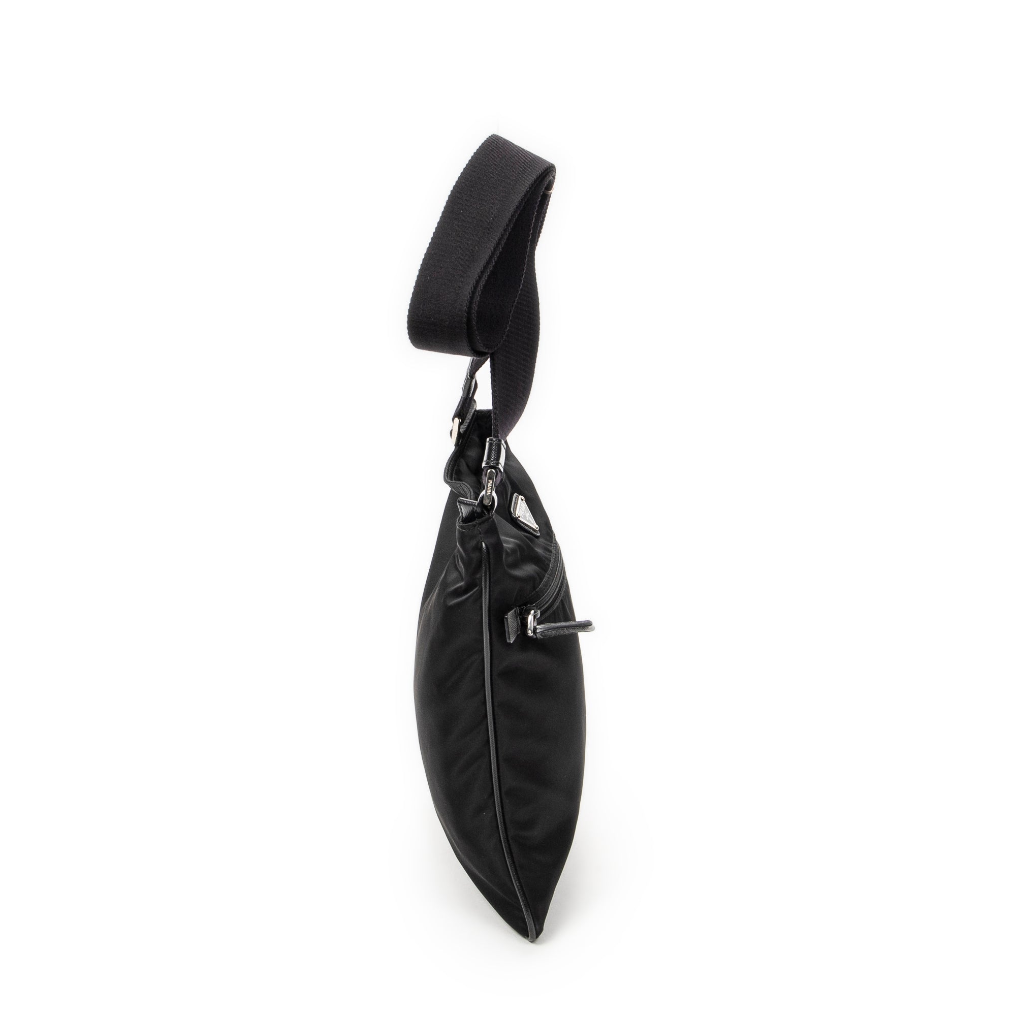 Shoulder Bag Flat Messenger Crossbody Black Nylon Canvas