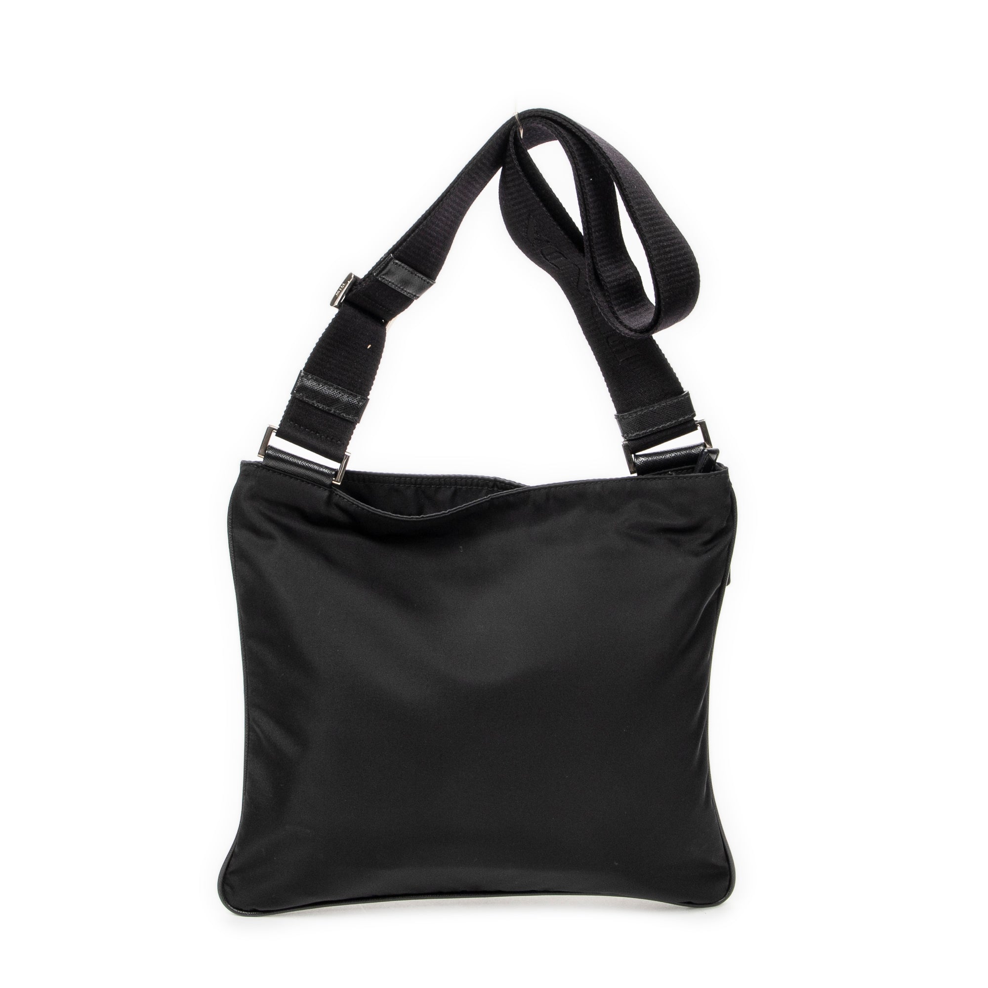 Shoulder Bag Flat Messenger Crossbody Black Nylon Canvas