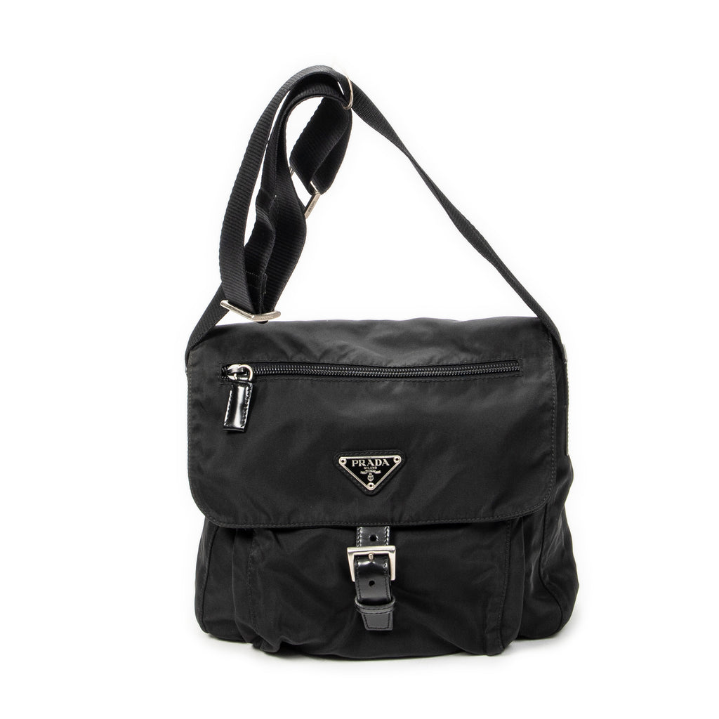 Prada - Sac bandoulière à rabat et petite boucle - Noir