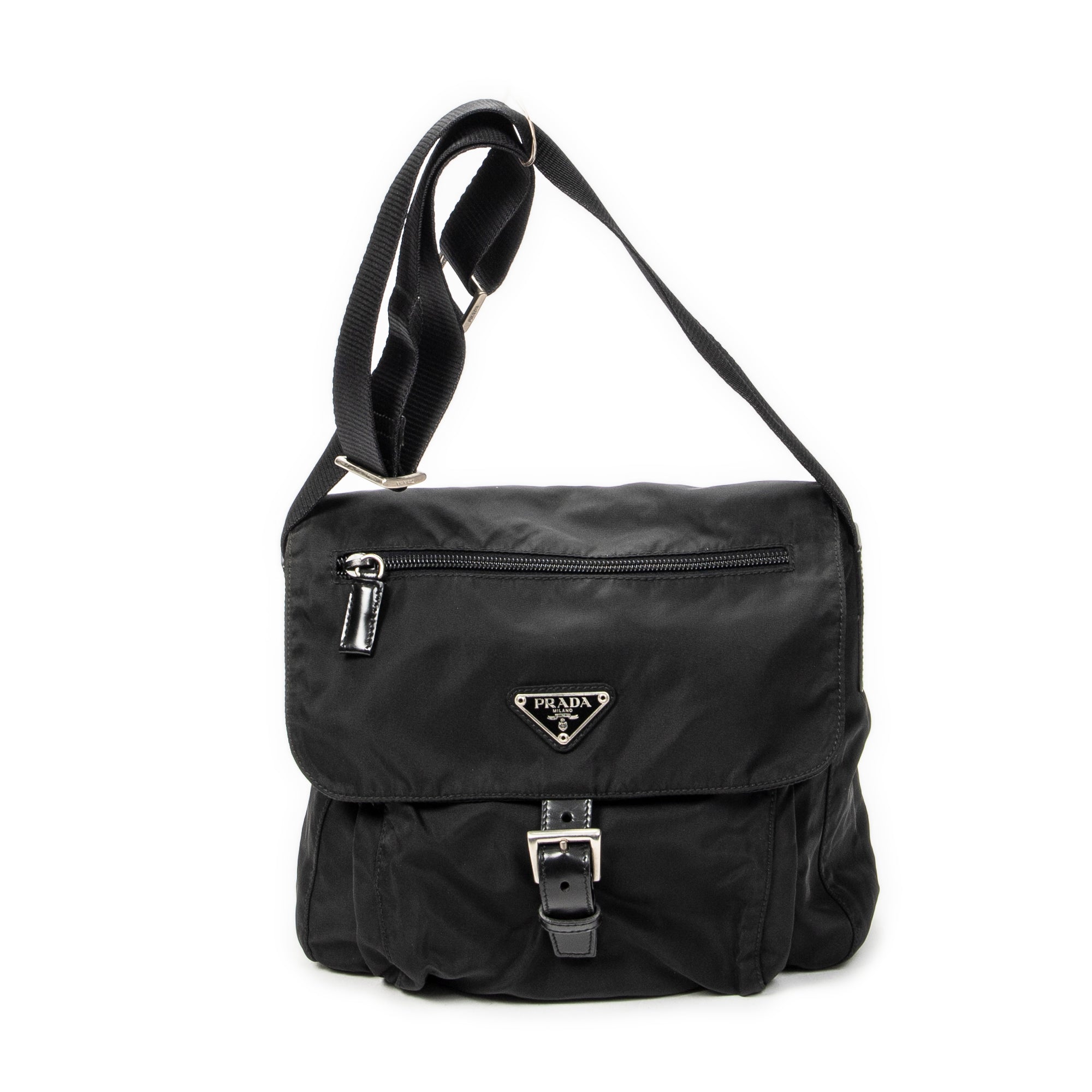 Prada - Sac bandoulière à rabat et petite boucle - Noir