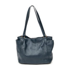 Sac porté épaule, poche latérale, cabas, cuir de veau Phenix bleu foncé