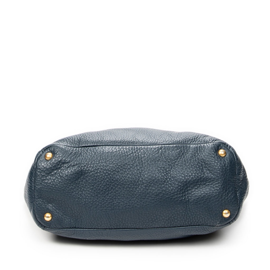 Shoulder Bag Side Pocket Shopping Tote Dark Blue Vitello Phenix Leather