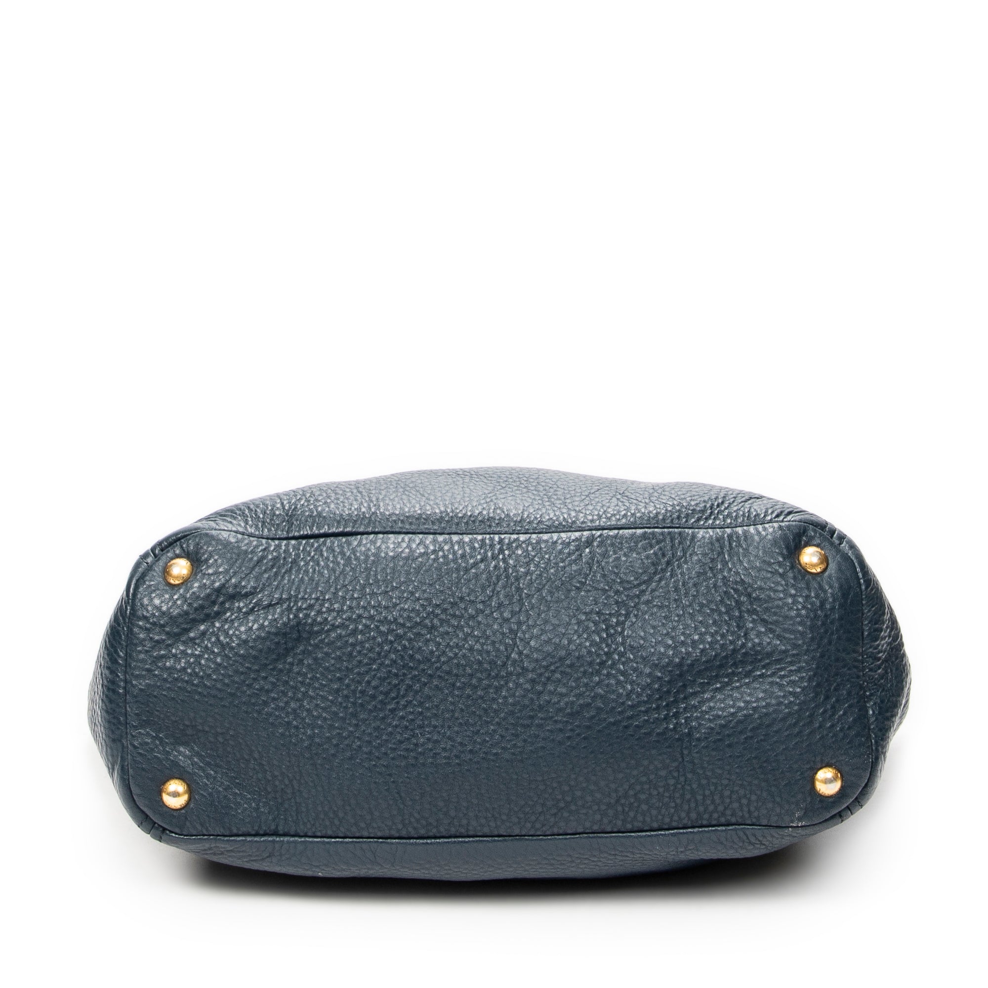 Shoulder Bag Side Pocket Shopping Tote Dark Blue Vitello Phenix Leather