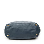 Sac porté épaule, poche latérale, cabas, cuir de veau Phenix bleu foncé