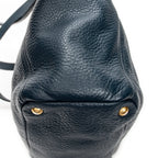 Sac porté épaule, poche latérale, cabas, cuir de veau Phenix bleu foncé