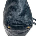 Sac porté épaule, poche latérale, cabas, cuir de veau Phenix bleu foncé