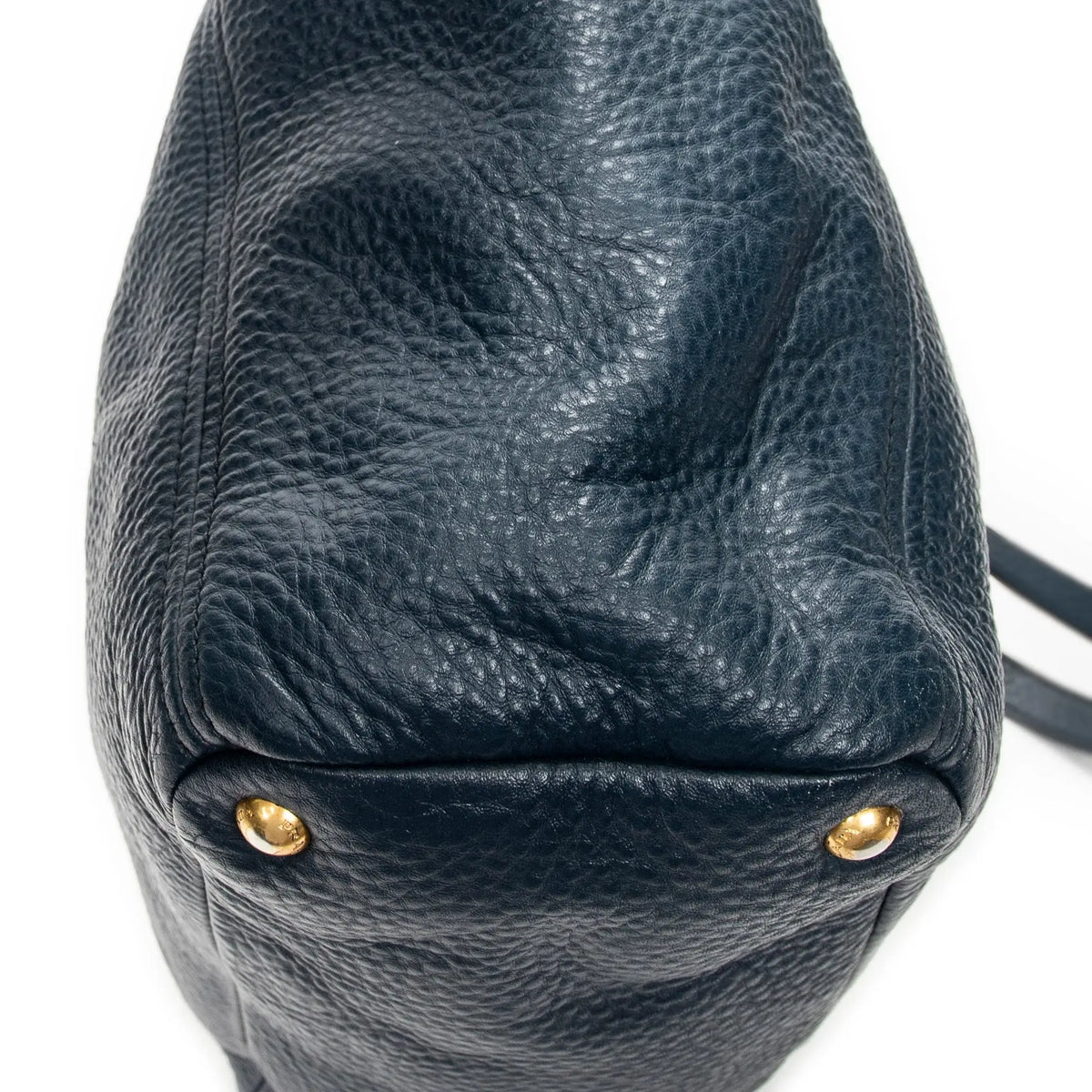Sac porté épaule, poche latérale, cabas, cuir de veau Phenix bleu foncé