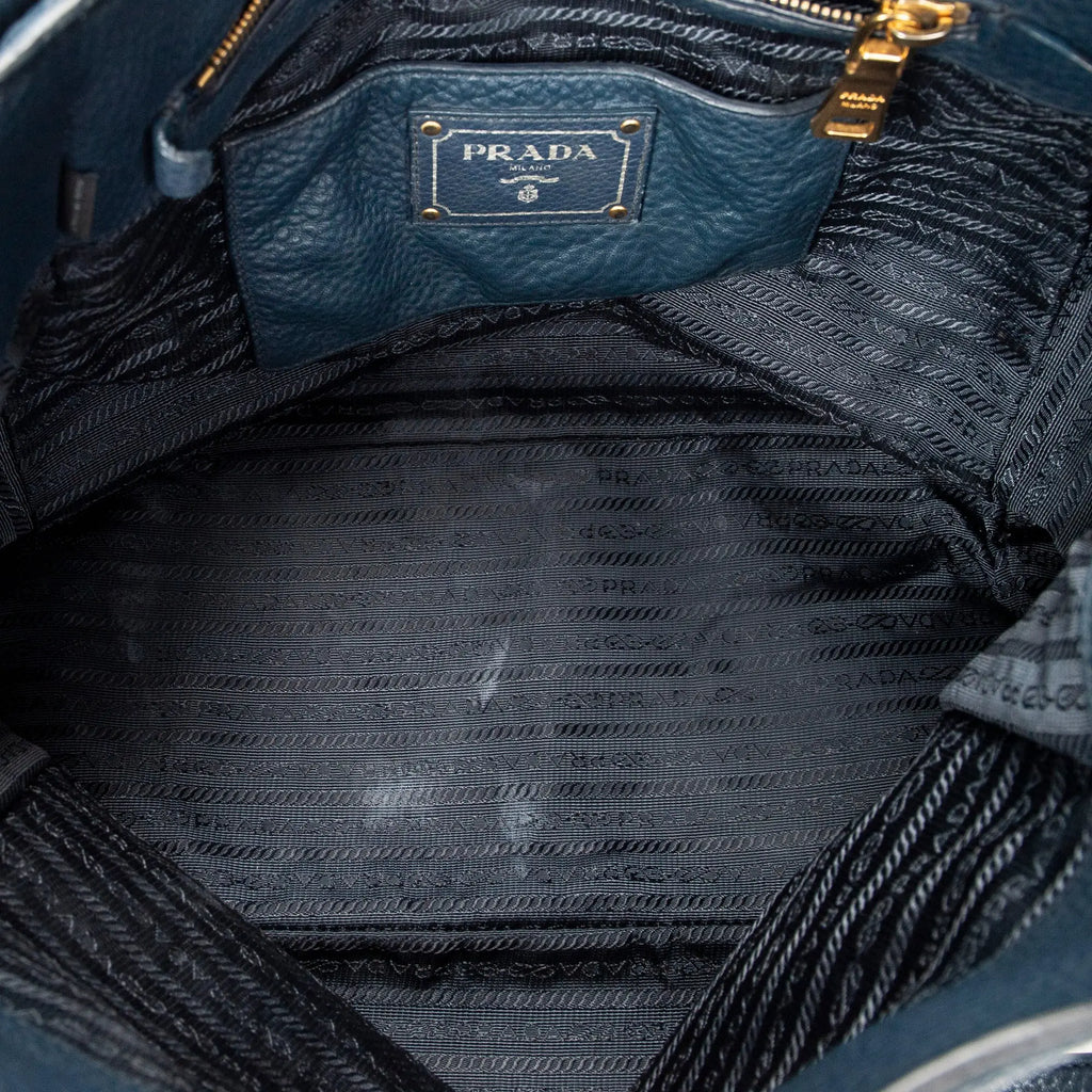 Sac porté épaule, poche latérale, cabas, cuir de veau Phenix bleu foncé