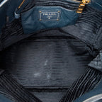Sac porté épaule, poche latérale, cabas, cuir de veau Phenix bleu foncé
