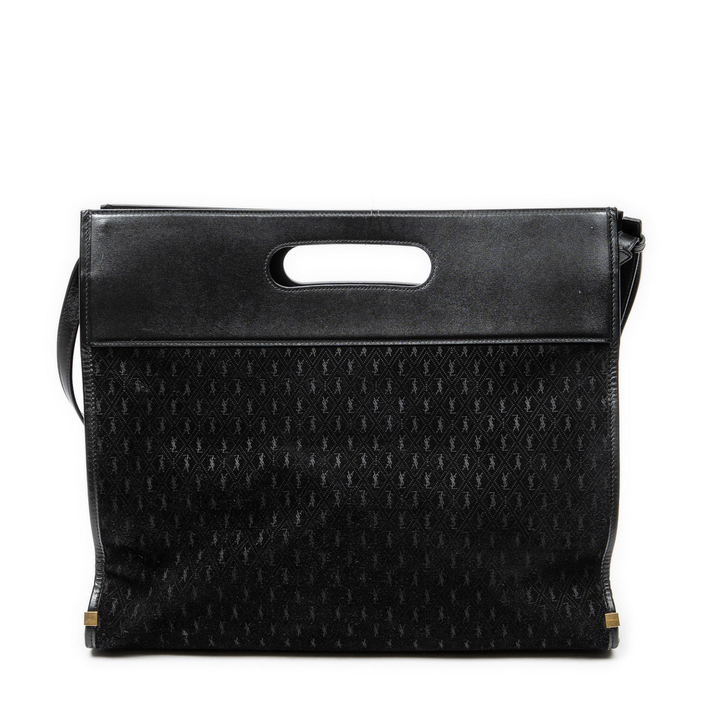 Shoulder Bag Convertible Tote Black Monogram Suede Leather