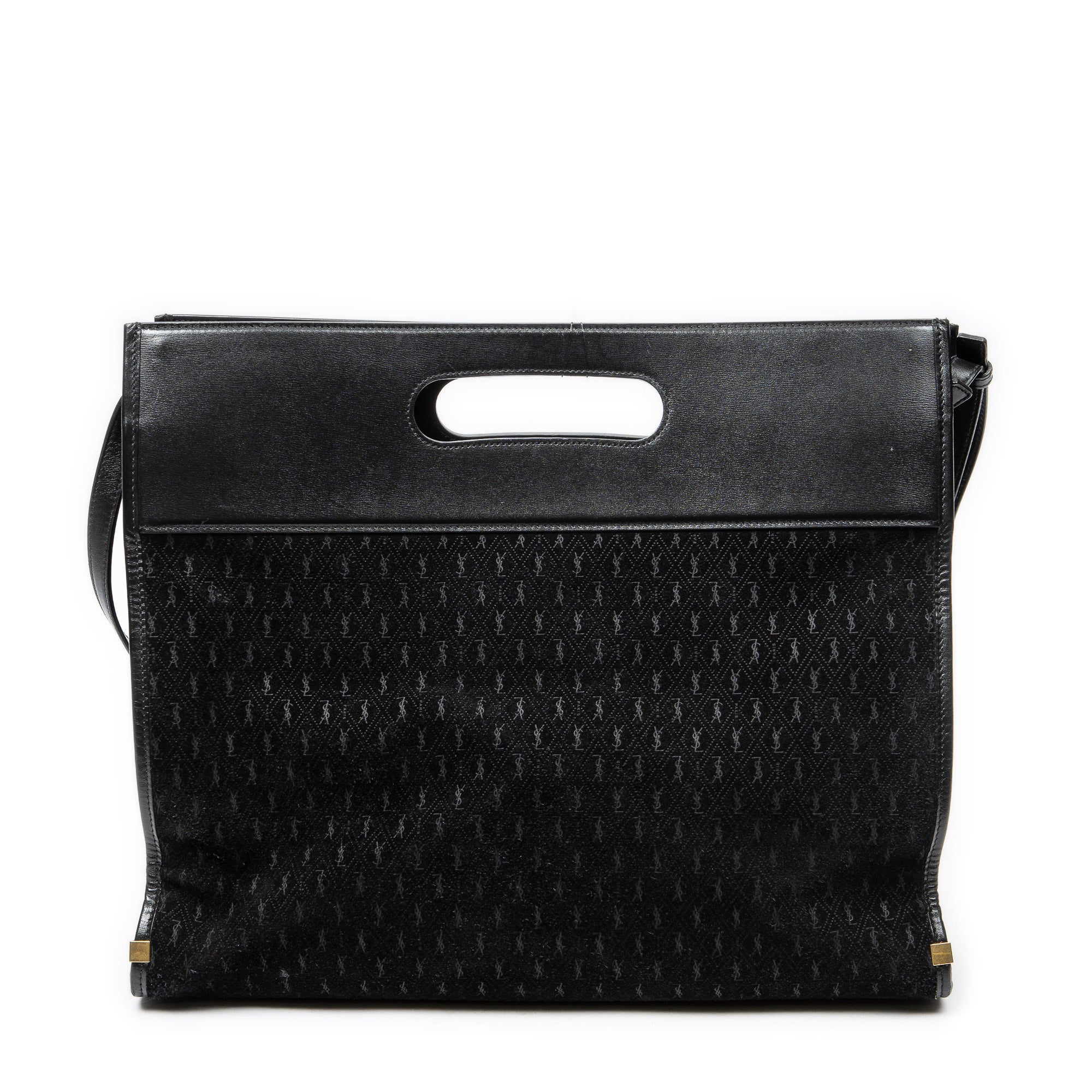 Shoulder Bag Convertible Tote Black Monogram Suede Leather