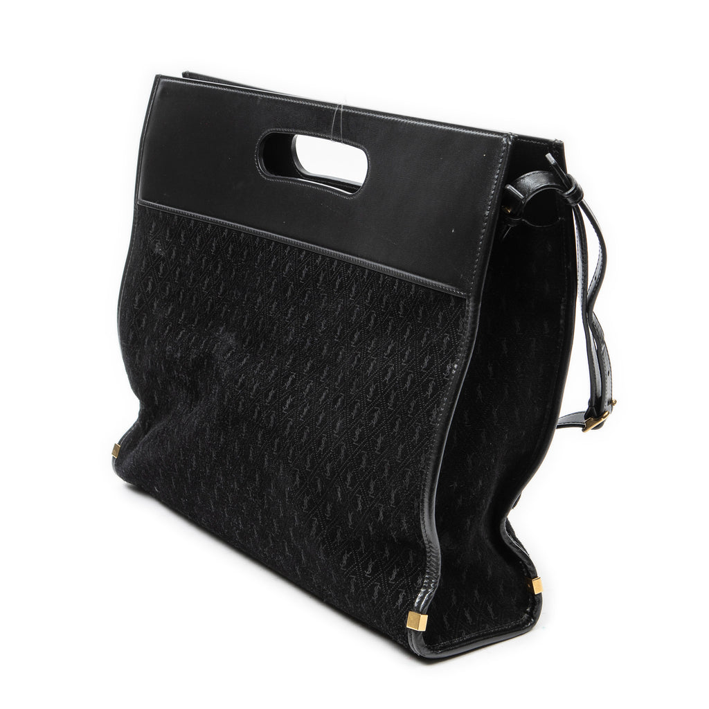 Shoulder Bag Convertible Tote Black Monogram Suede Leather