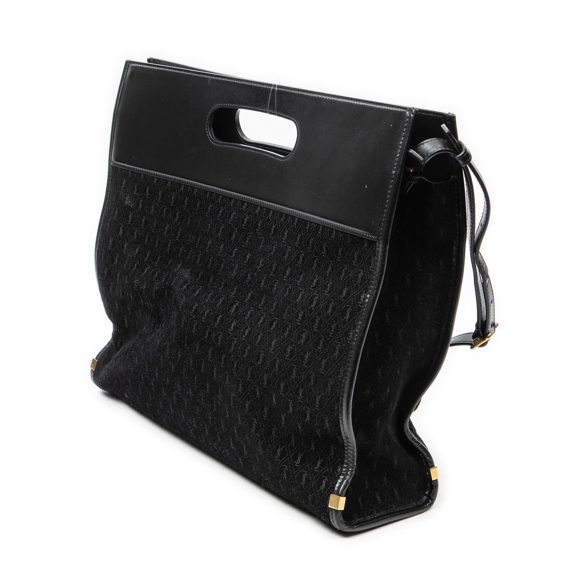 Shoulder Bag Convertible Tote Black Monogram Suede Leather