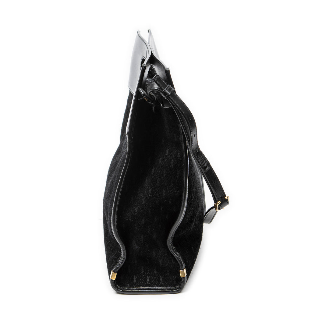 Shoulder Bag Convertible Tote Black Monogram Suede Leather