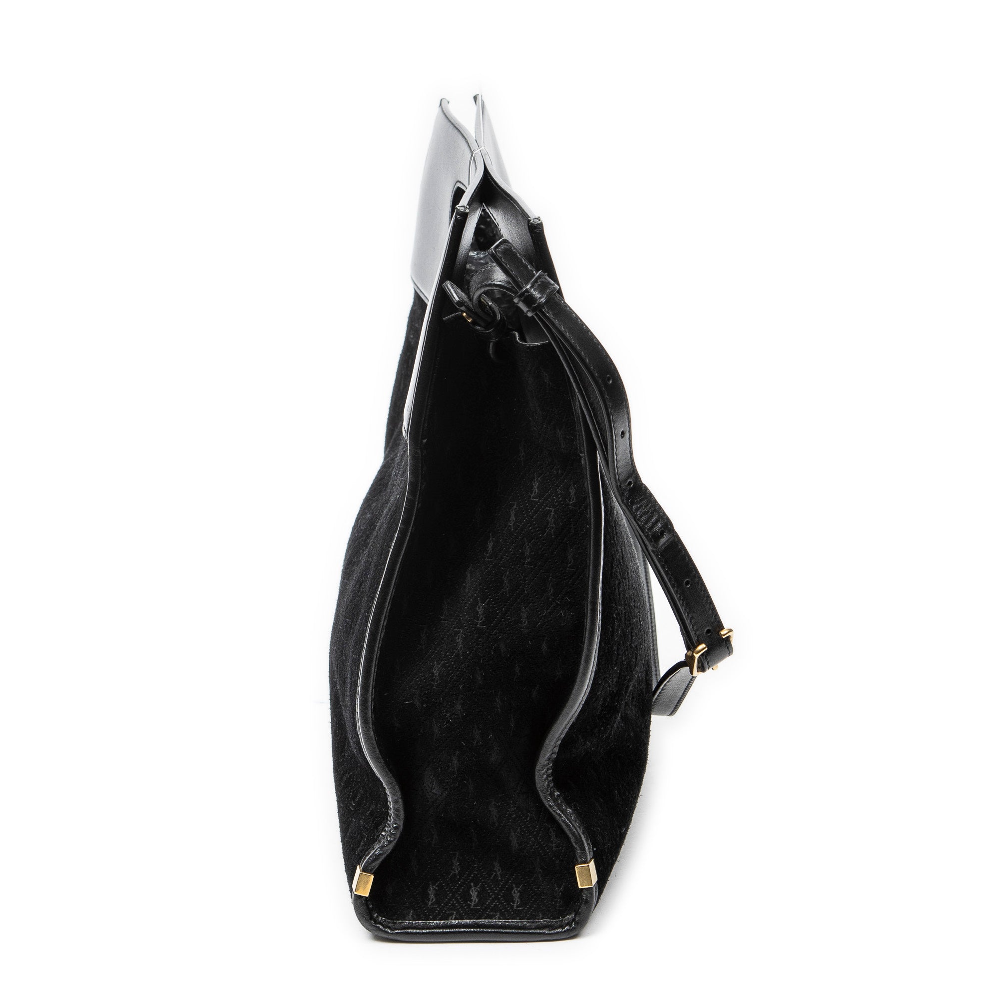 Shoulder Bag Convertible Tote Black Monogram Suede Leather