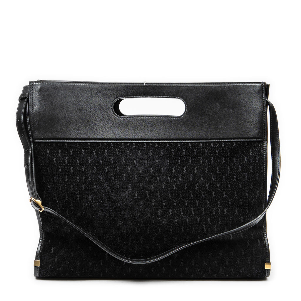 Shoulder Bag Convertible Tote Black Monogram Suede Leather