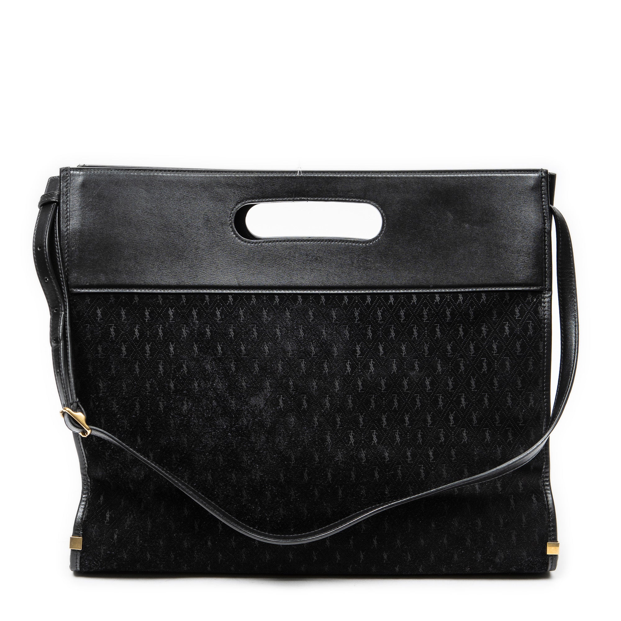 Shoulder Bag Convertible Tote Black Monogram Suede Leather