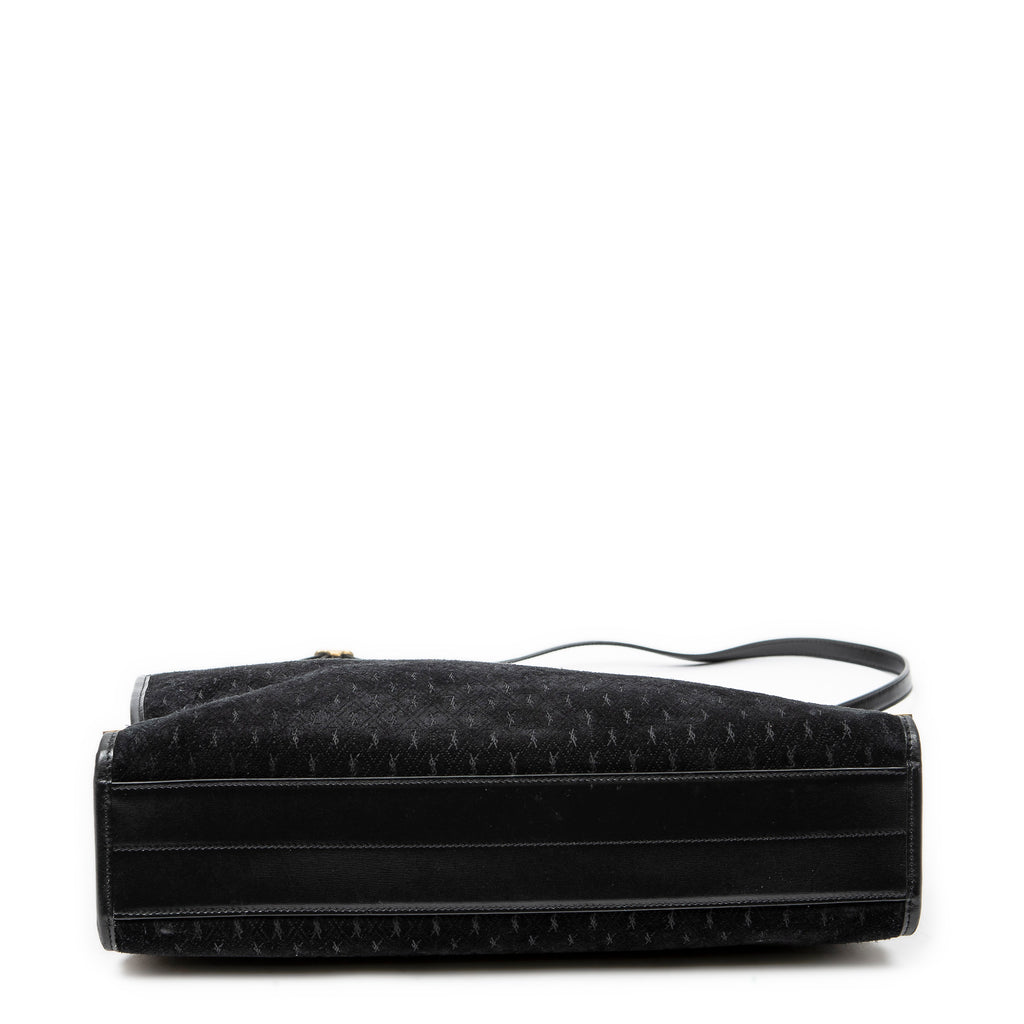 Shoulder Bag Convertible Tote Black Monogram Suede Leather
