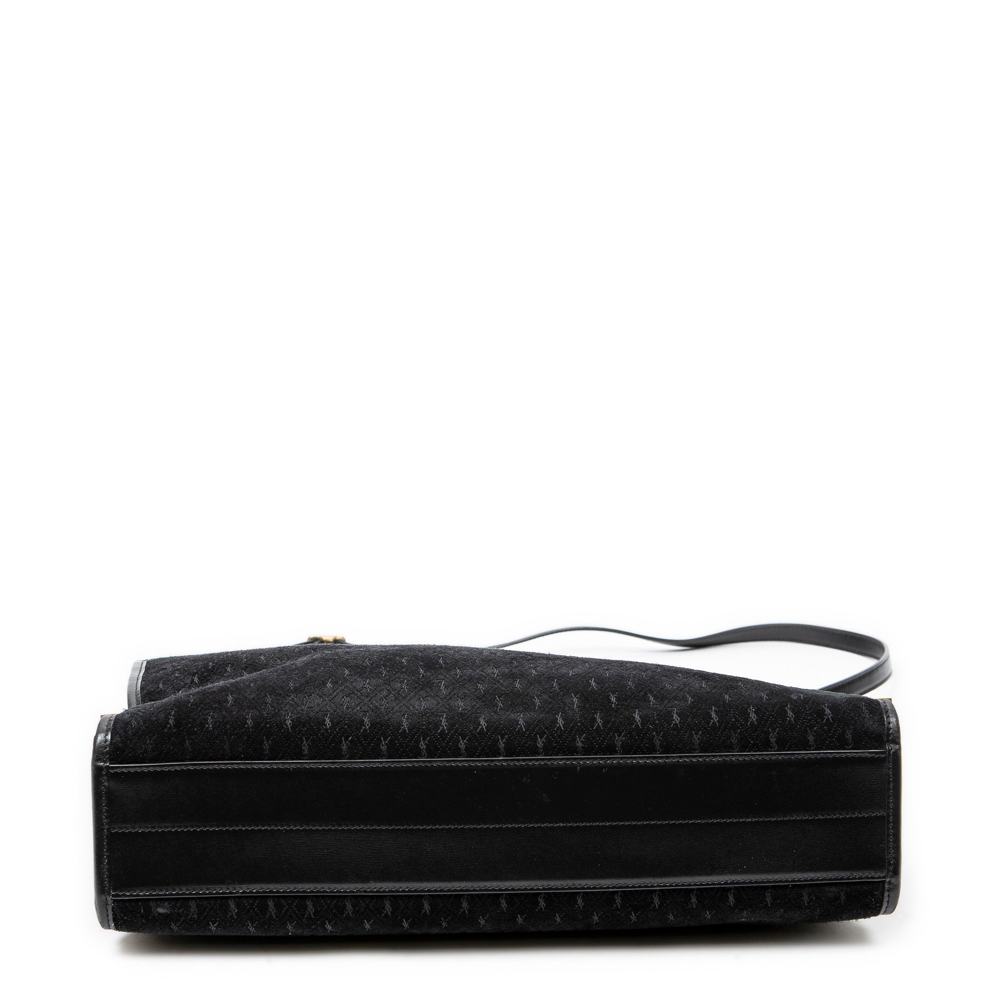 Shoulder Bag Convertible Tote Black Monogram Suede Leather