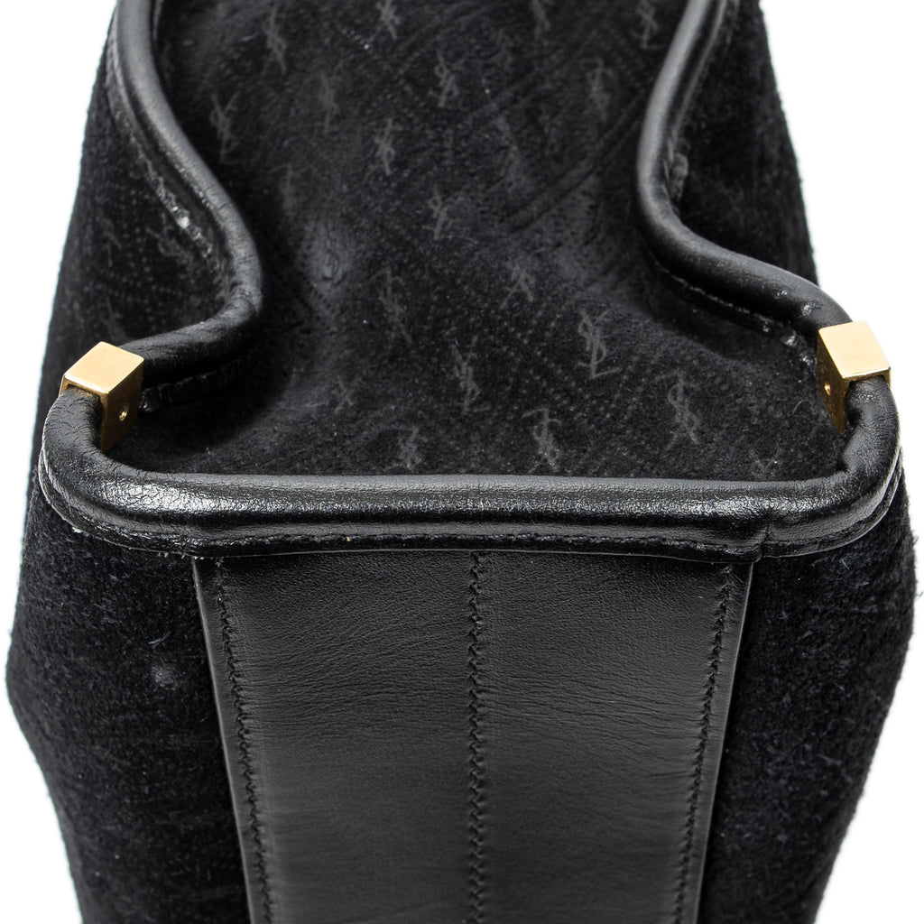 Shoulder Bag Convertible Tote Black Monogram Suede Leather