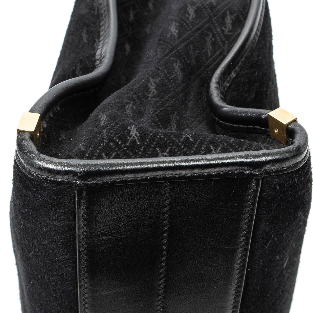 Shoulder Bag Convertible Tote Black Monogram Suede Leather