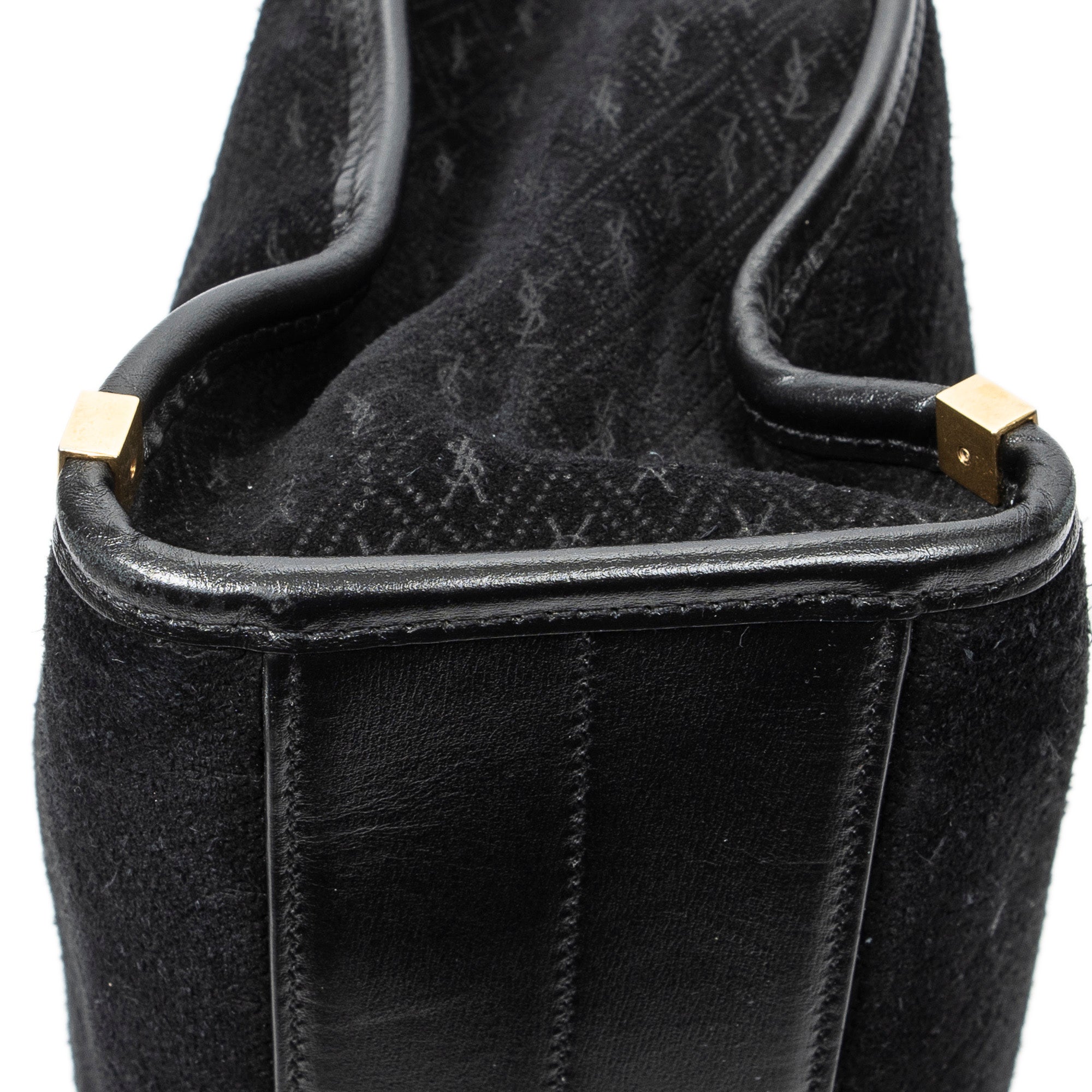 Shoulder Bag Convertible Tote Black Monogram Suede Leather