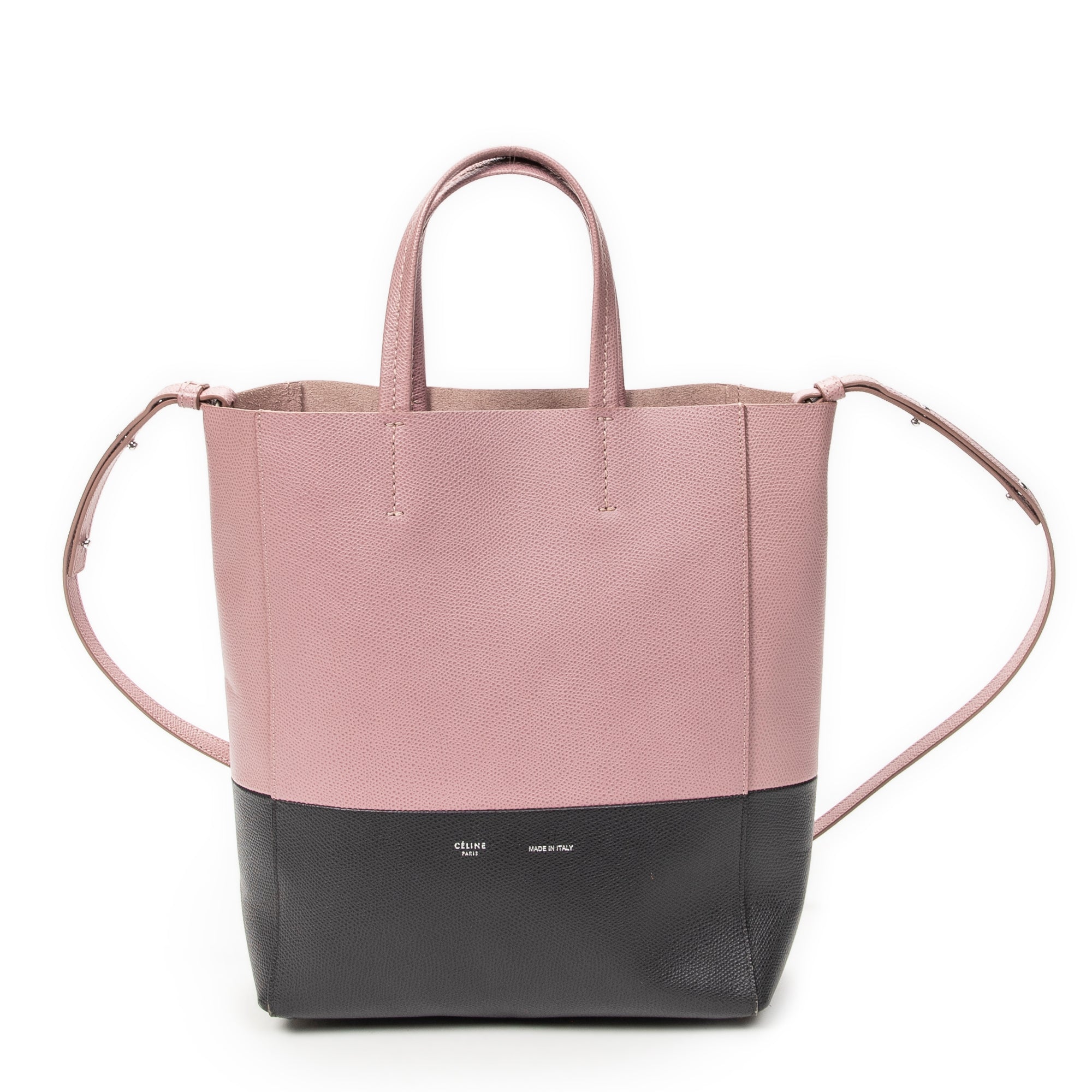 Shoulder Bag Small Bicolor Vertical Cabas Tote Light Pink Grained Calfskin Leather