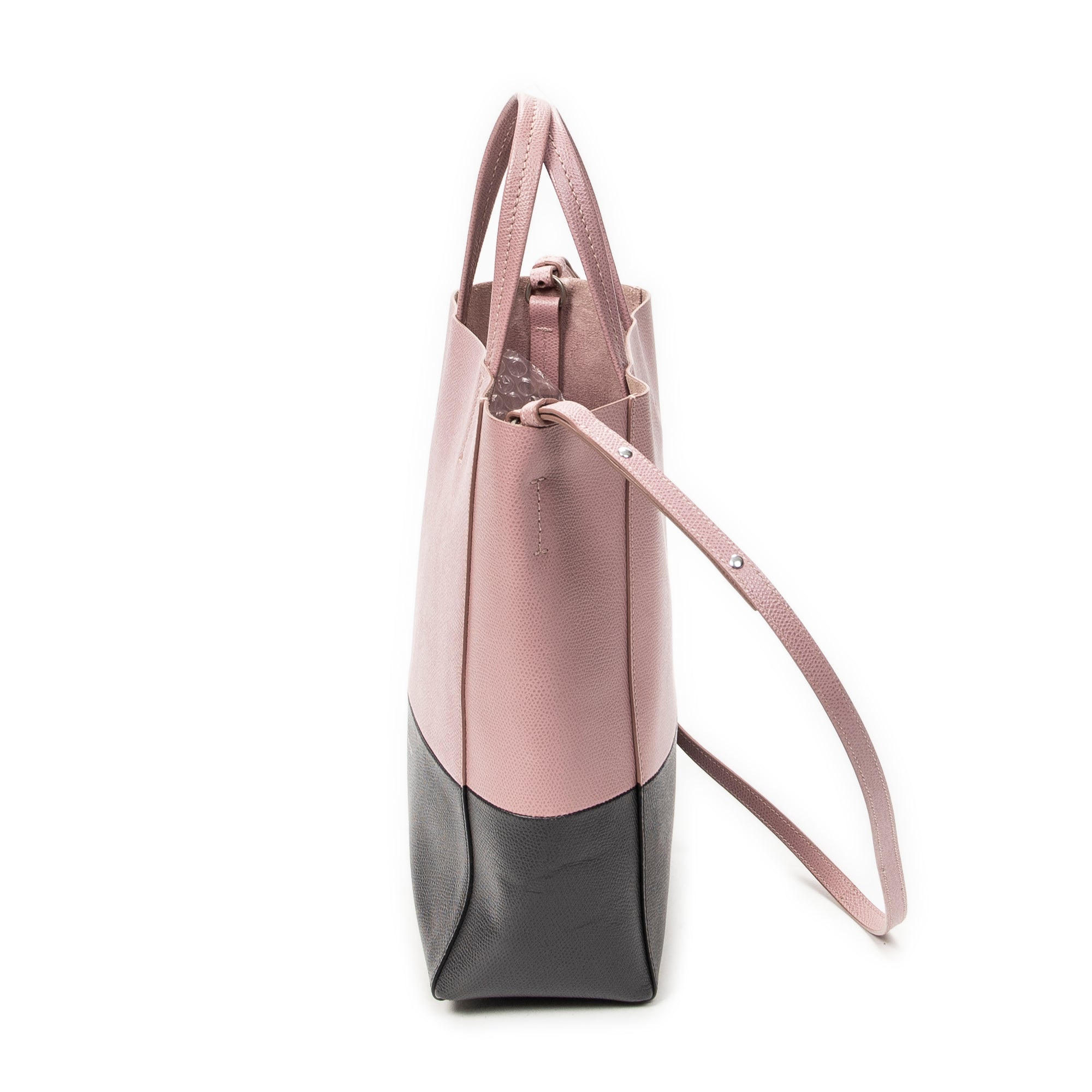 Shoulder Bag Small Bicolor Vertical Cabas Tote Light Pink Grained Calfskin Leather