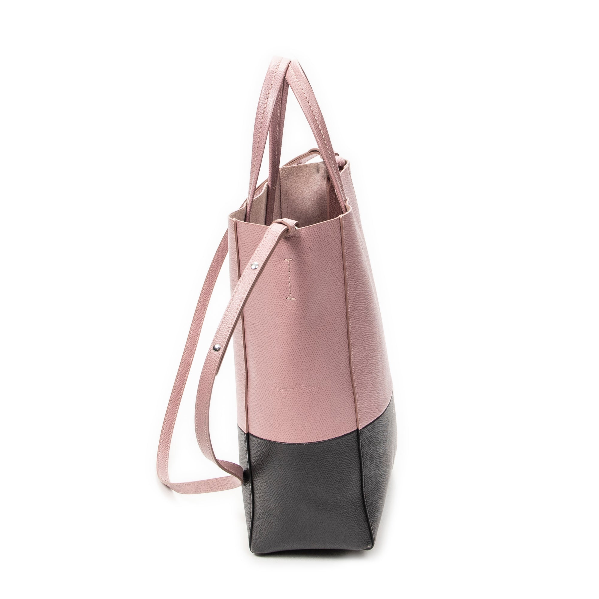 Shoulder Bag Small Bicolor Vertical Cabas Tote Light Pink Grained Calfskin Leather