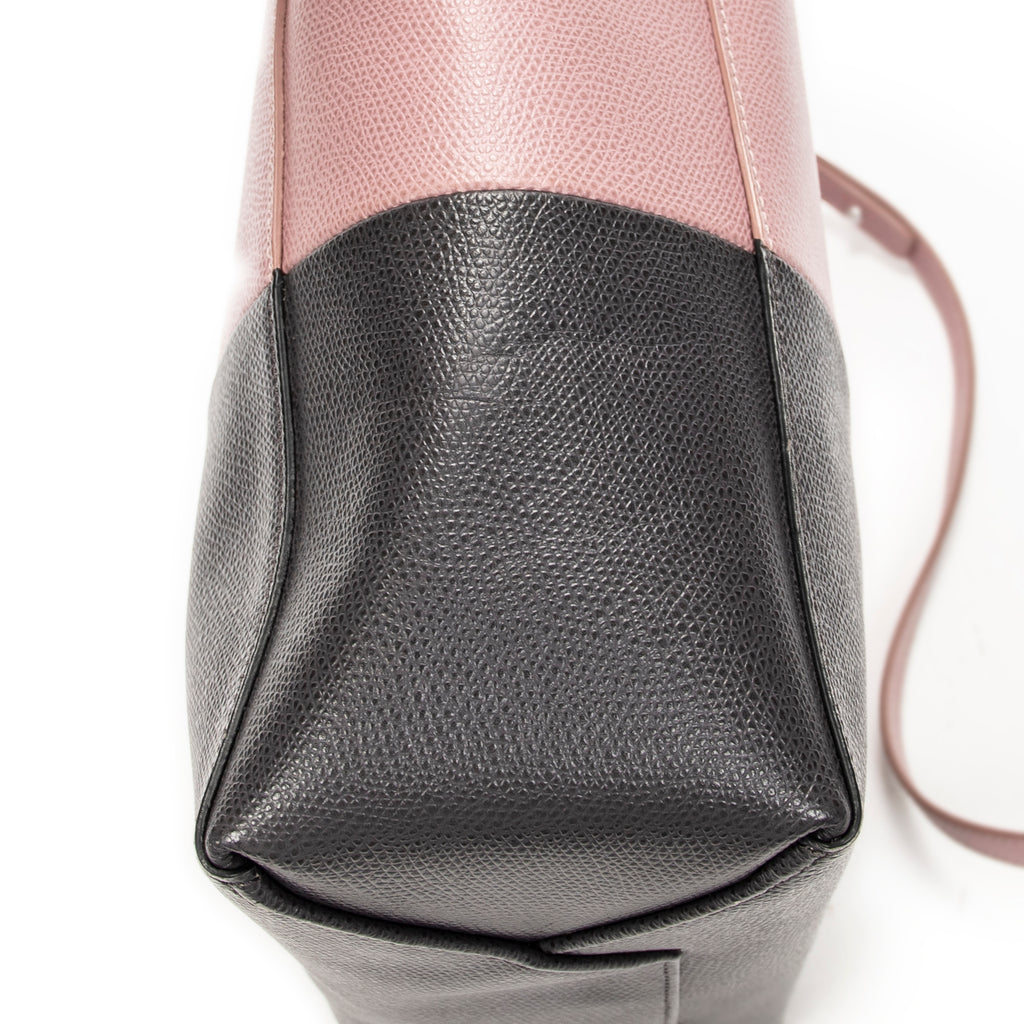 Shoulder Bag Small Bicolor Vertical Cabas Tote Light Pink Grained Calfskin Leather