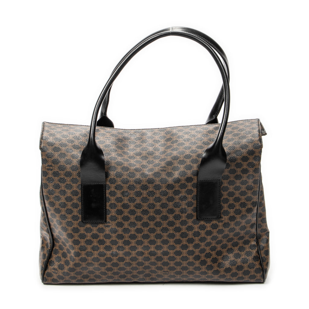 Handbag Foldover Tote Black Macadam Coated Canvas