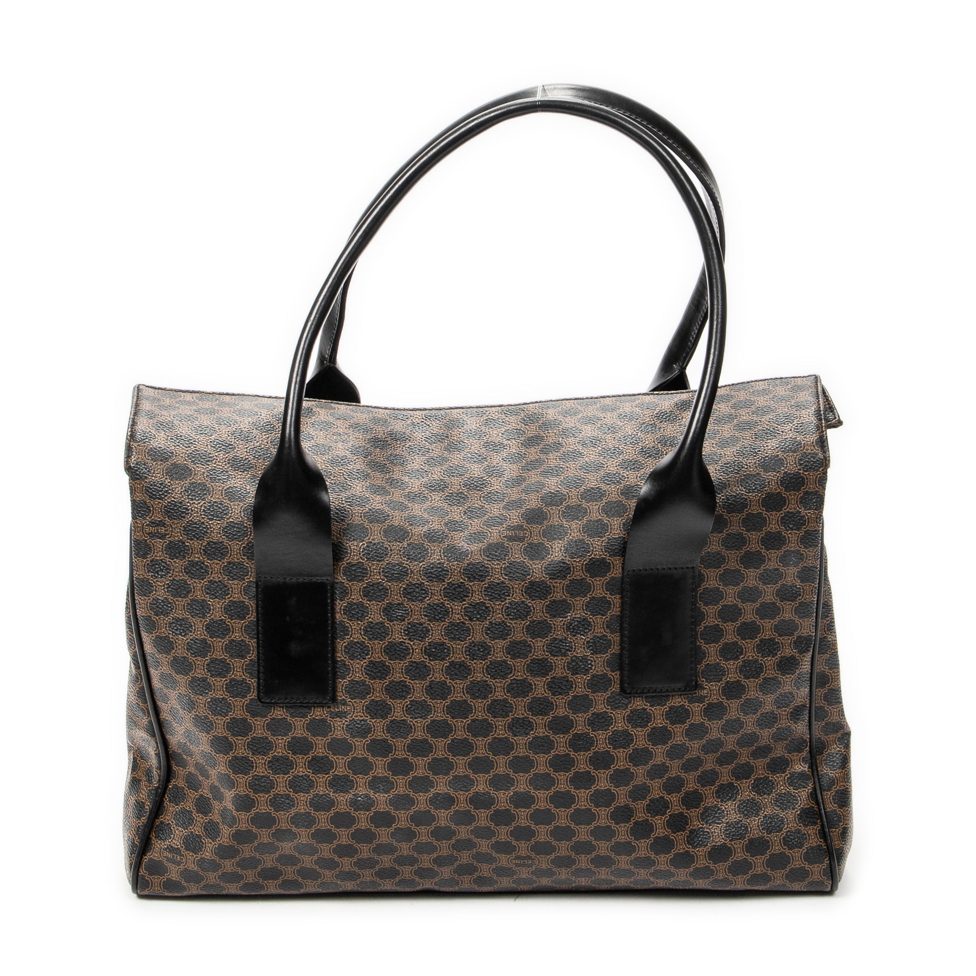 Handbag Foldover Tote Black Macadam Coated Canvas