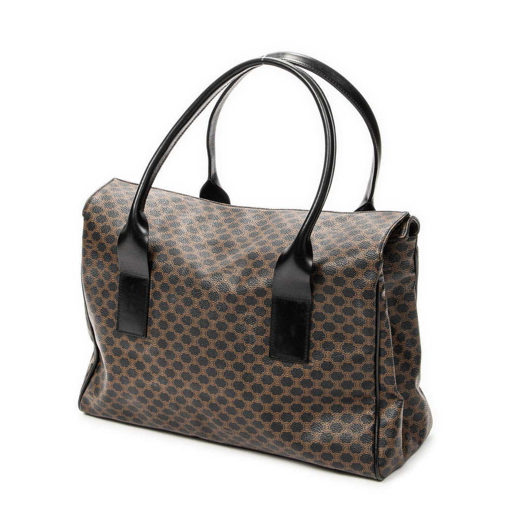 Handbag Foldover Tote Black Macadam Coated Canvas