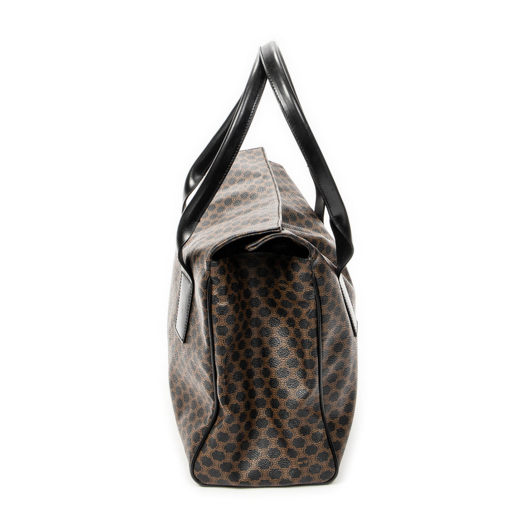 Handbag Foldover Tote Black Macadam Coated Canvas