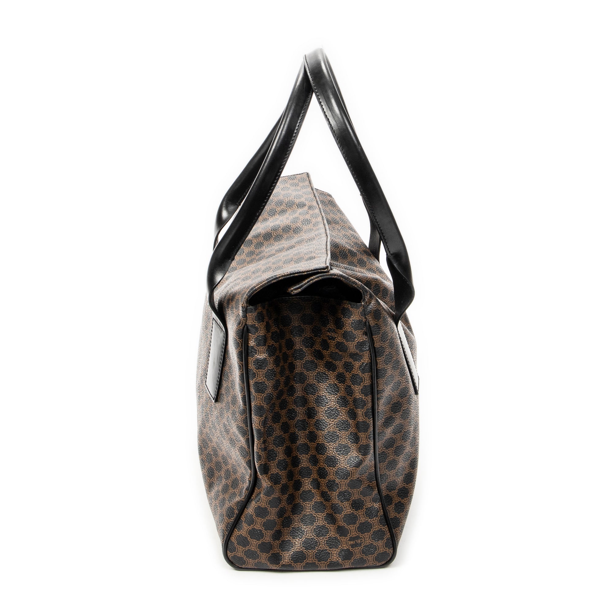Handbag Foldover Tote Black Macadam Coated Canvas